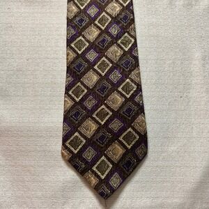 PAVIA Mens Tie Made in Italy Geometric Diamond‎ Pattern 100% Silk Purple Brown